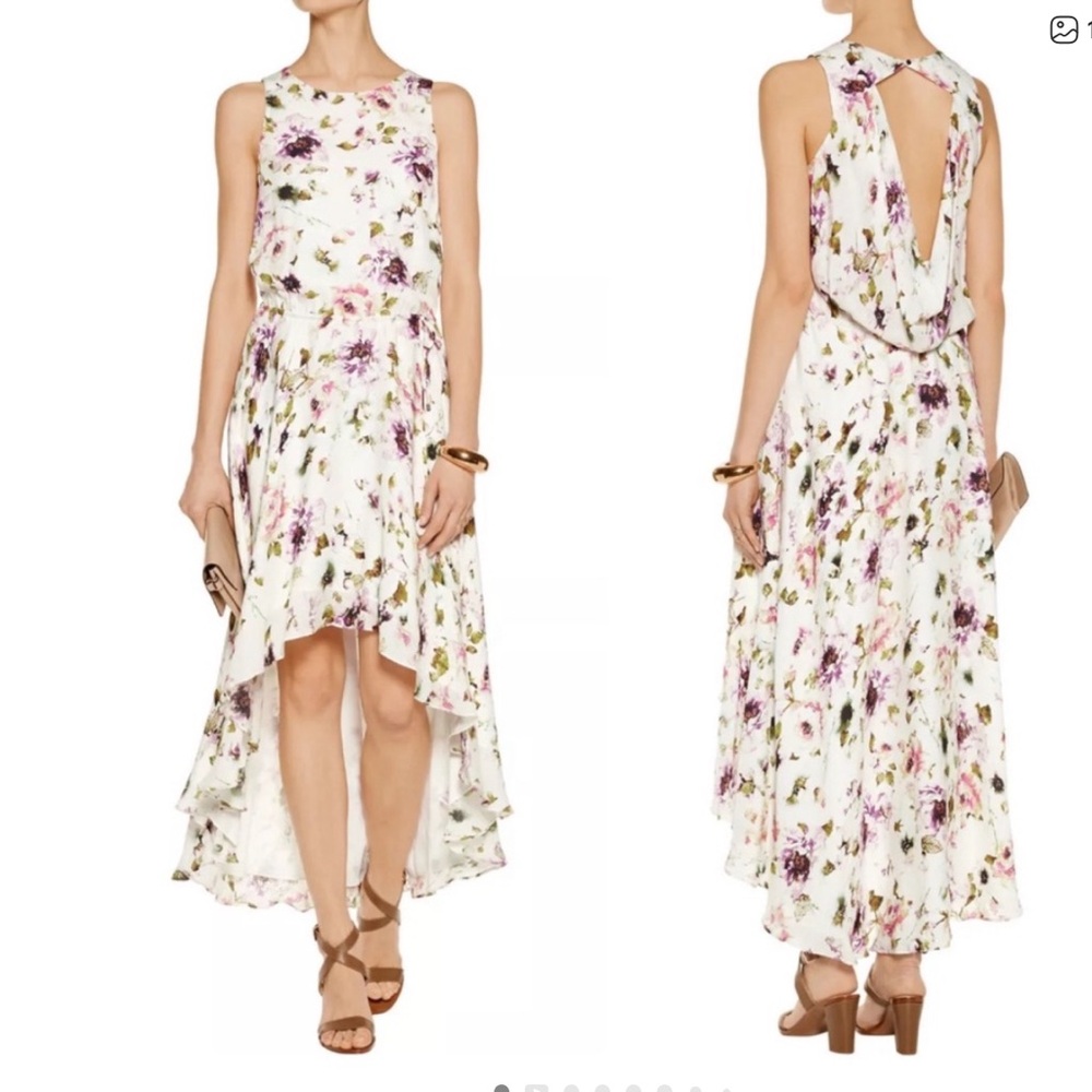 Haute Hippie Purple and Cream Floral High-Low Dress